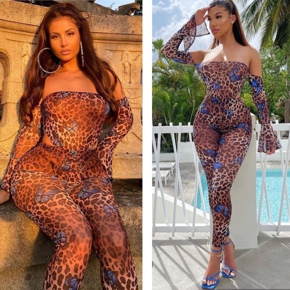 Fashion Nova Tops - NWOT Fashion Nova Blooming Into Beauty 2 Piece Sheer Mesh Bodysuit Pants Set